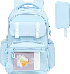 Kids Backpack for Girls, Cute Kawaii Backpacks Set with Pencil Bag, Blue Middle School & Elementary School Bookbag for Kid Teen