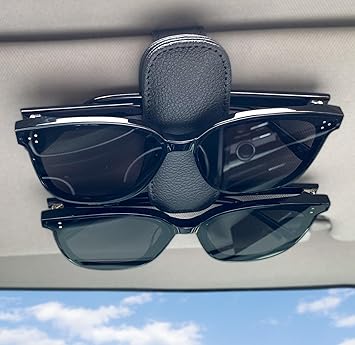 Visonx 2 Pieces Sunglass Holder for Car Visor Clip, Magnetic Leather Eyeglass Hanger Clip for Car, Square Car Visor Accessories Black