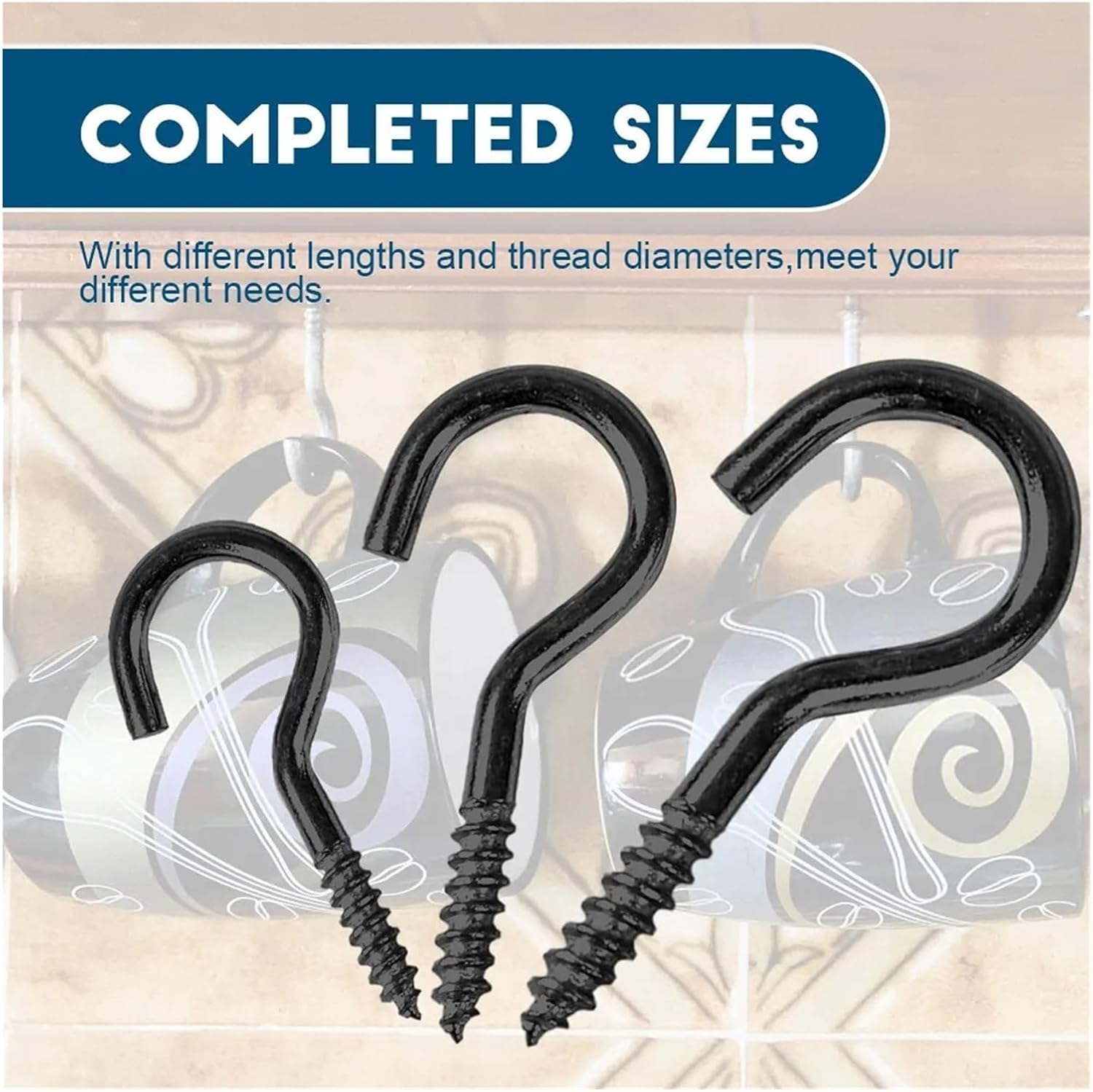 Eye Hooks Screw 100pc Screw Hooks Ceiling Cup Hook Black Zinc Plating Steel 1#-16# Screw Eyes for Hanging Lights Plant Hanger(No.2 100pcs)