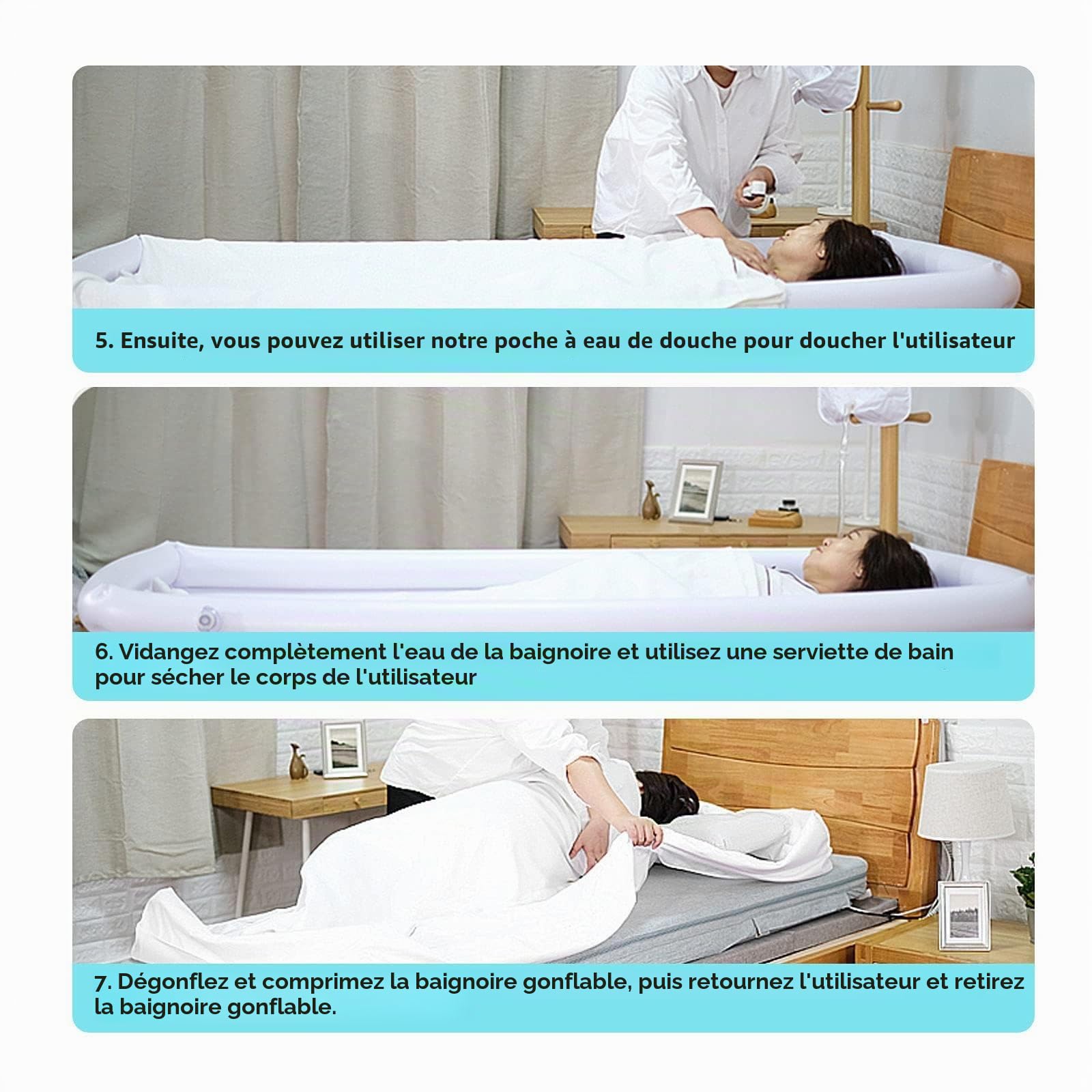 Kit De Baignoire De Douche Gonflable Médicale, Aide Au Bain Dans Le Lit Pour Patient Handicapé, âgé, Alité Ou Blessé, Baignoire Portable En PVC Au Lit Avec Pompe à Air électrique, Sac à Eau