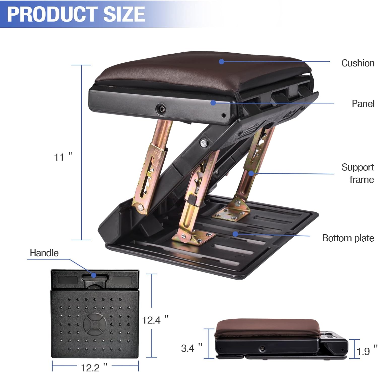 Under Desk Footrest, 4-Level Height Adjustable 12Modes Foldable Footrest image 5