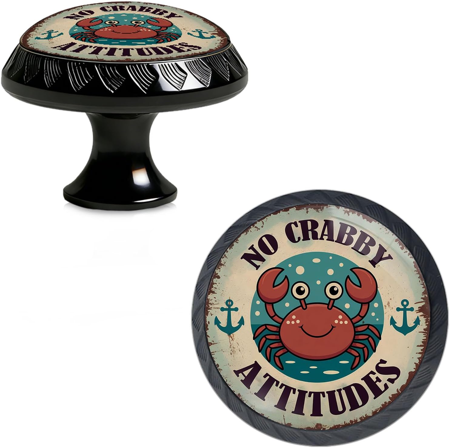 Yiruhe 4 Pack No Crabby Attitudes Funny Kitchen Cabinet Knobs Acrylic Round Drawer Pulls for Dresser Cupboard Door Handles