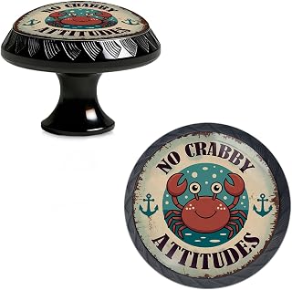 Yiruhe 4 Pack No Crabby Attitudes Funny Kitchen Cabinet Knobs Crystal Glass Round Drawer Pulls for Dresser Cupboard Door Handles