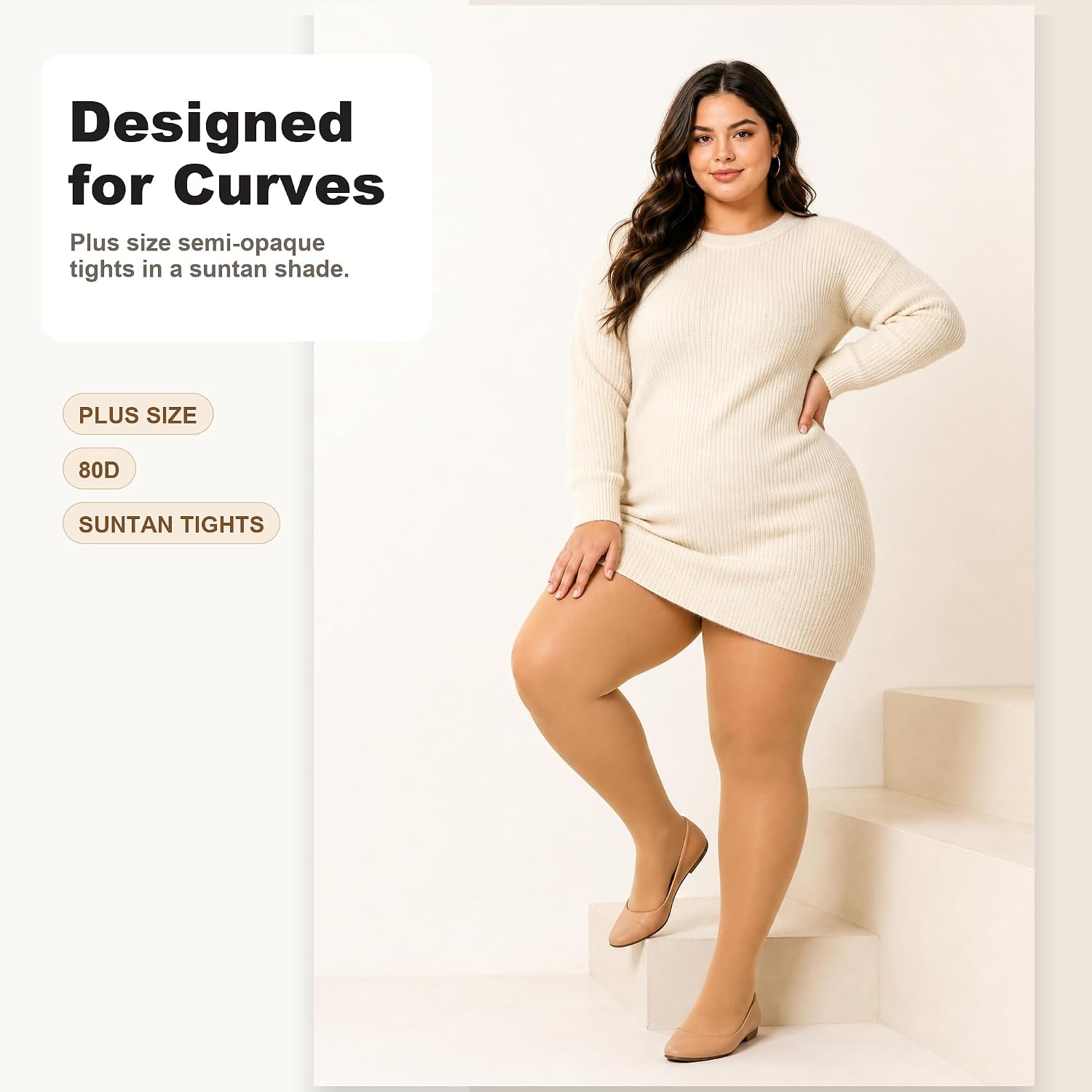HeyUU Plus Size 80D Semi-Opaque Tights, Soft High Waist, XL-4XL | Curvy Fit,No-Roll Waist,Soft Stretch,Smooth Coverage,Everyday Wear