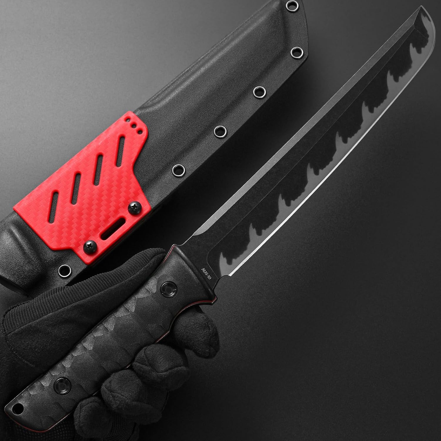 GTK6 Fixed Blade Knife AUS-10 Steel Blade Full Tang Nylon Fiberglass Handle EDC Fixed Knifes for Outdoor Camping Adventure (black) - Image 6