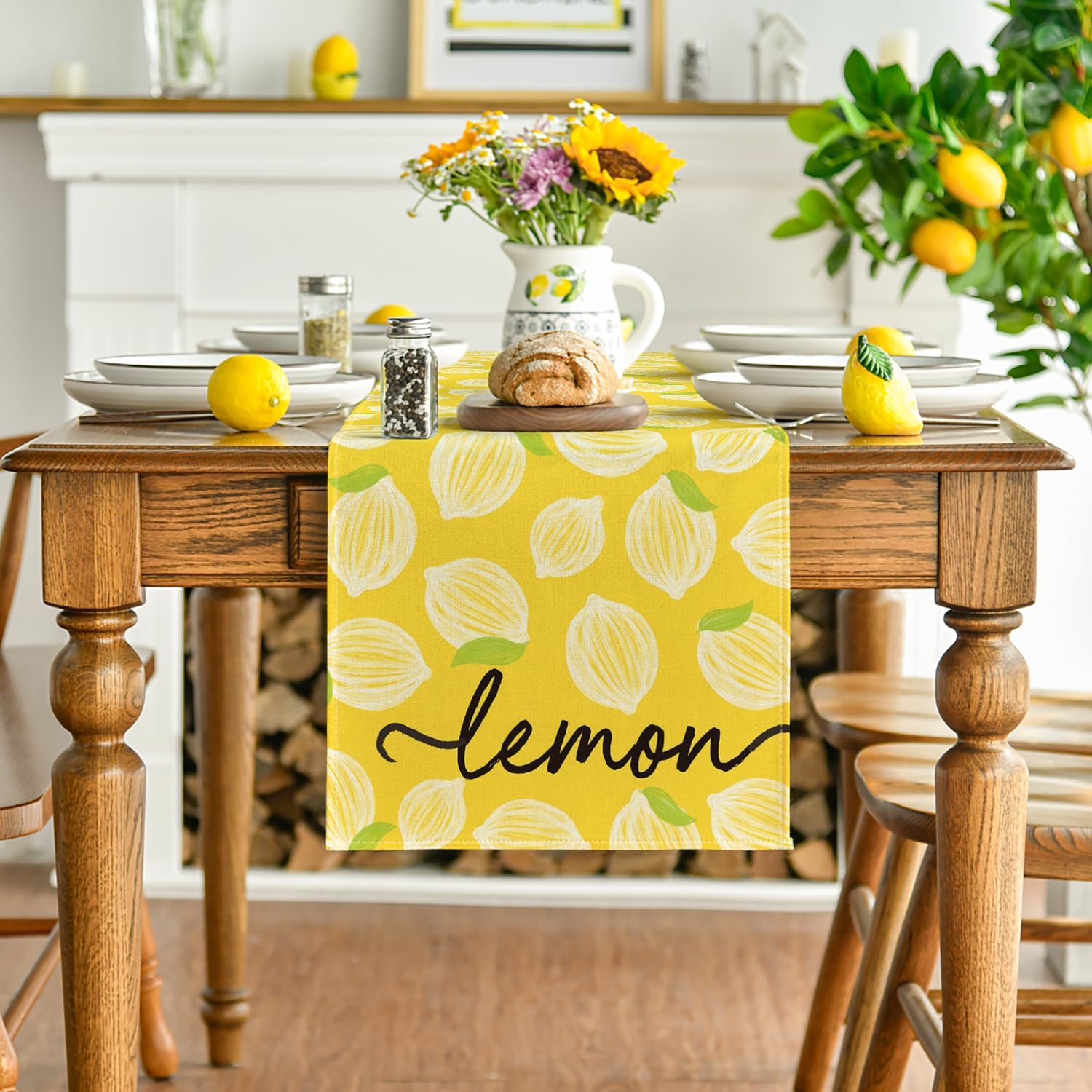 Artoid Mode Yellow Leaves Lemon 210 GSM Summer Table Runner, Seasonal Kitchen Dining Table Decoration for Home Party Decor 13x72 Inch