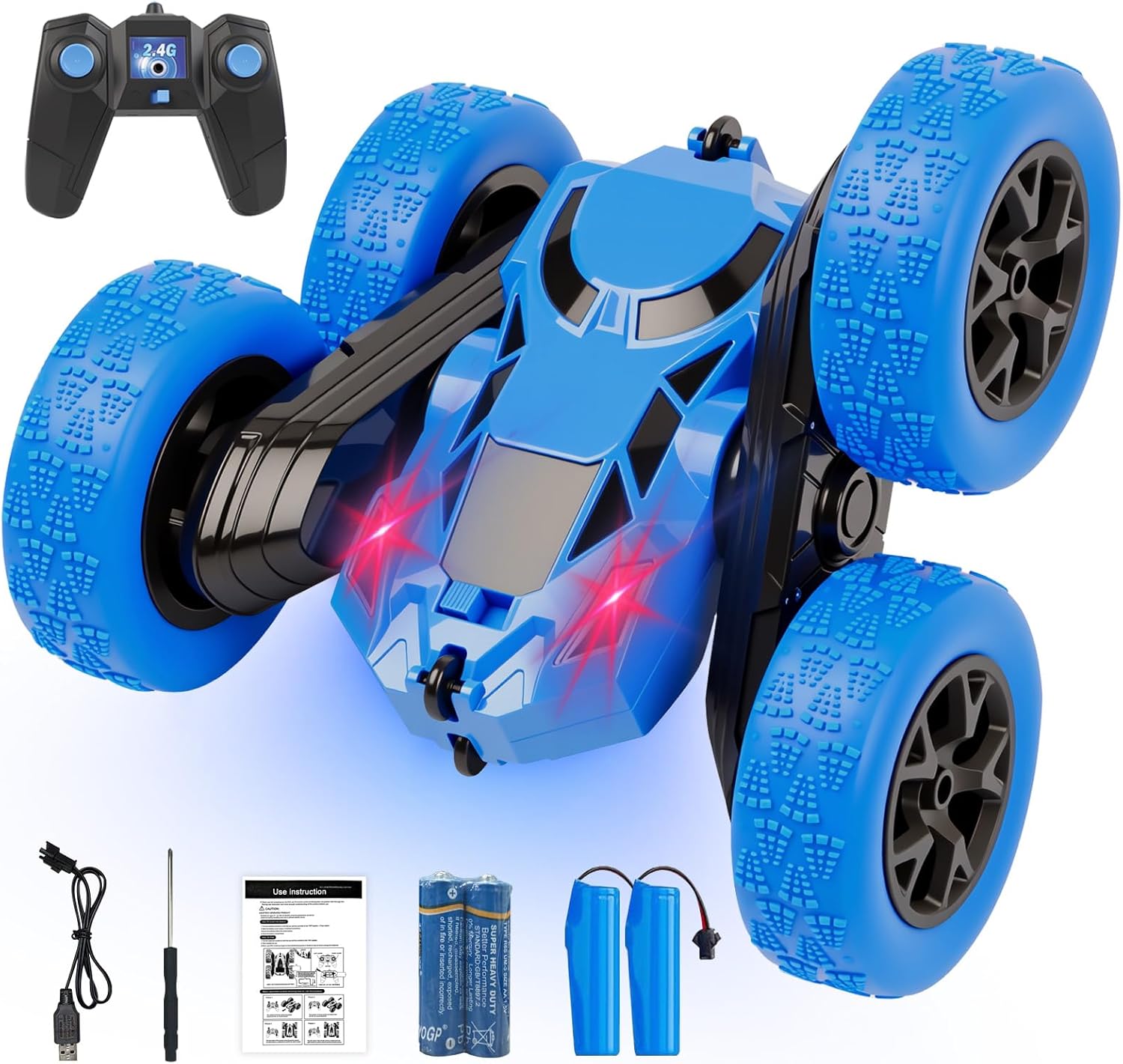Remote Control Car, RC Cars Toys for Kids Ages 6-12, 2.4GHz RC Stunt Truck with 360° Double-Sided Flips, 4WD Off-Road Racing, Christmas Birthday Gifts for 3 4 5 6 7 5-7 6-8 8-10 Year Old Boys Girls