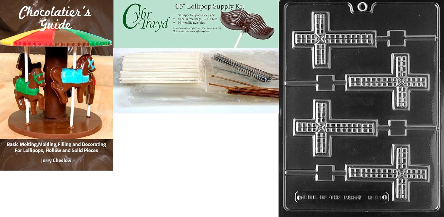Cybrtrayd Cross Lolly Chocolate Candy Mold with Chocolatier's Bundle