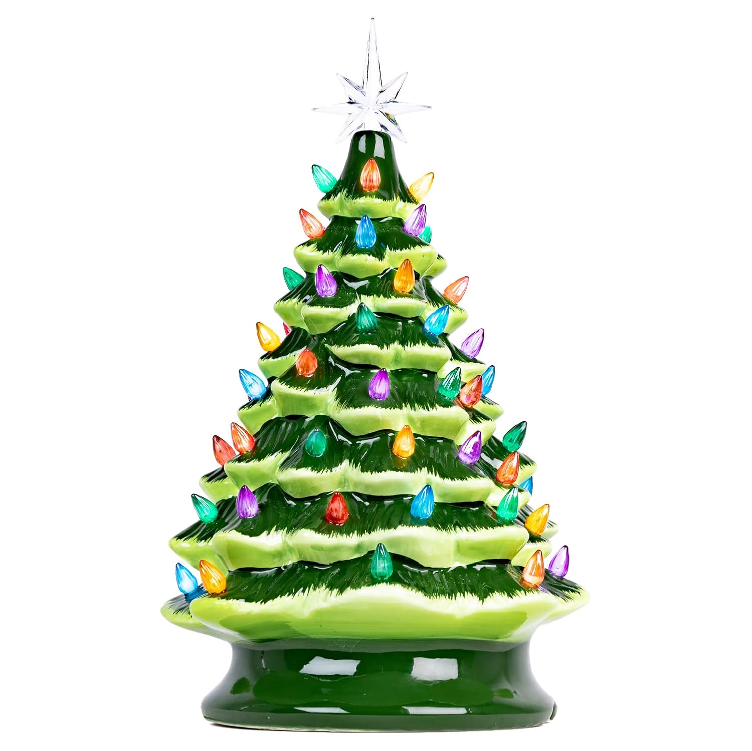 16-Inch Green Ceramic Tabletop Tree with Multicolored Lights - Forever Christmas Illuminated Decoration