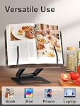 Tounee Support de livre, support de livre télescopique, réglable hauteur Tir hors conception Ergonomic Cookbook Stand avec des clips de page élastiques convient à tous les livres (noir)