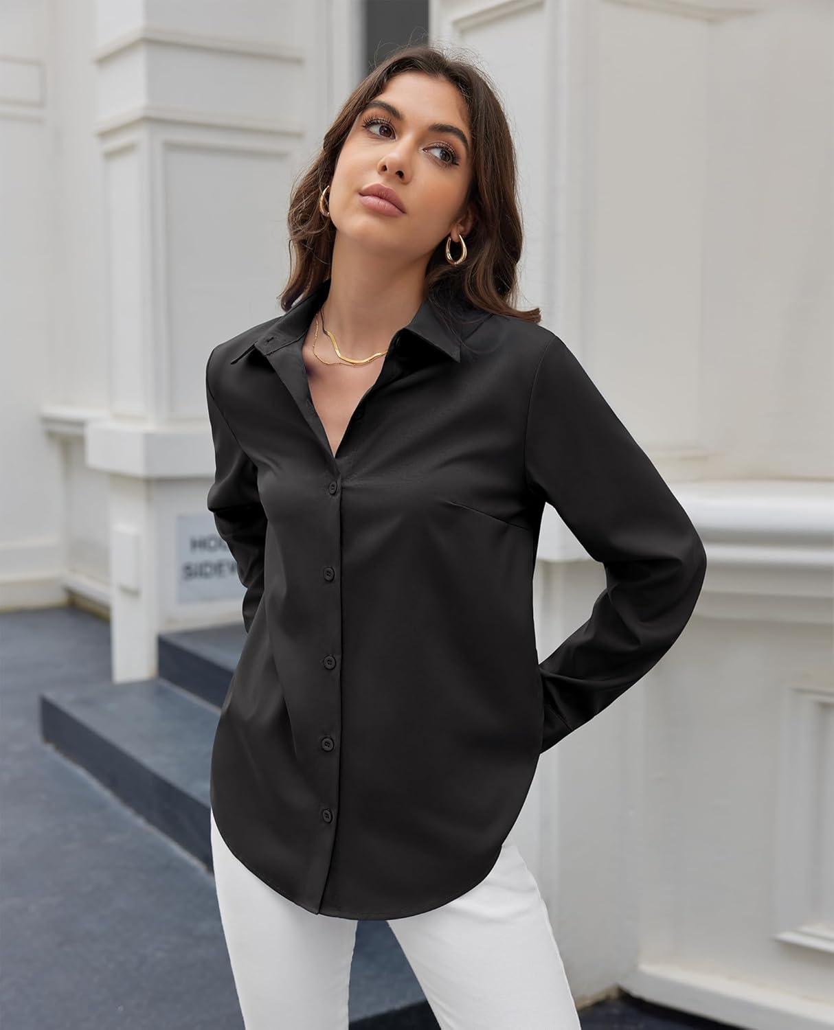 siliteelon Button Down Shirts for Women Stain Shield Long Sleeve Dress Shirts Wrinkle-Free Collared Work Office Blouses - Image 7