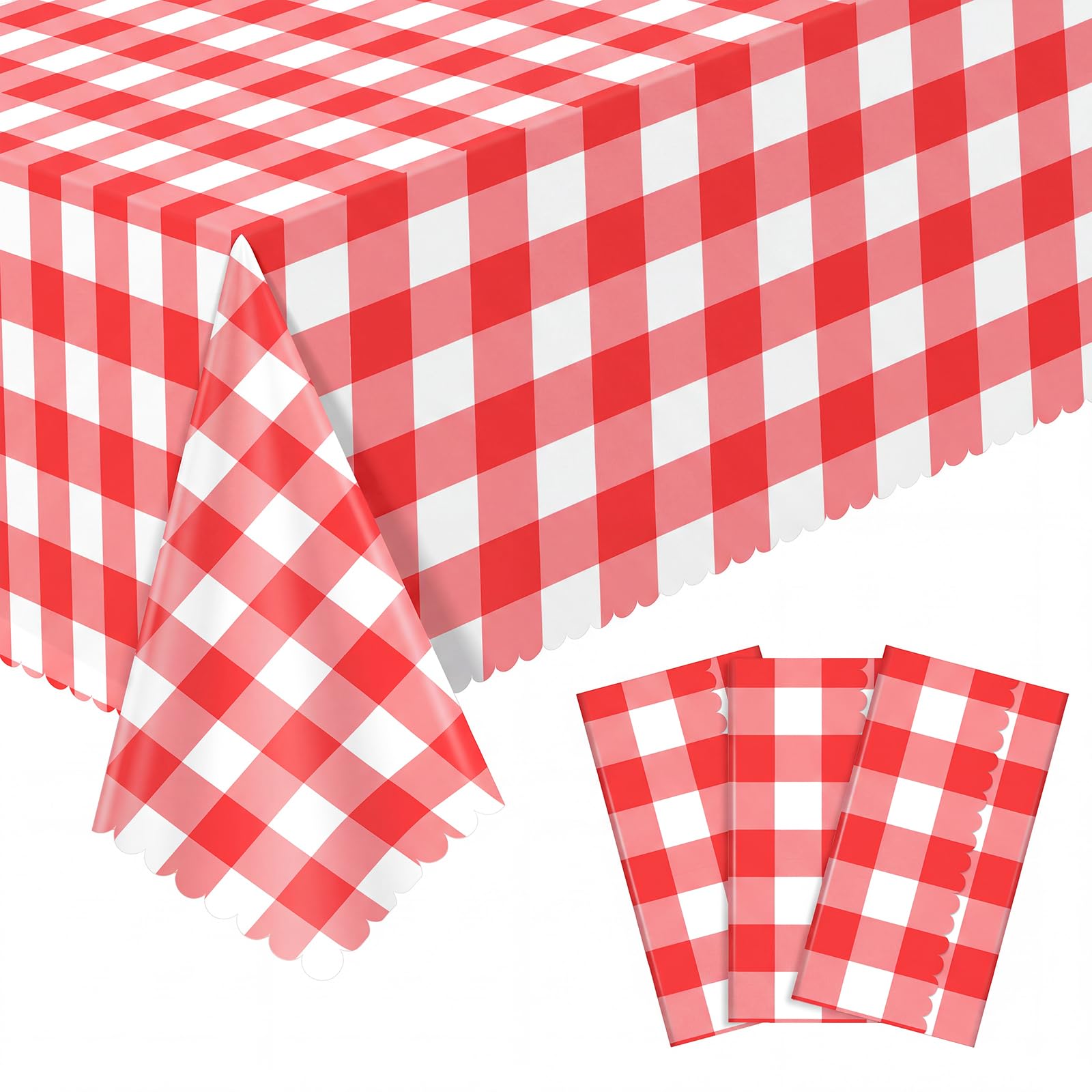 NatNarr 3 Pack Red Gingham Tablecloths, Red and White Checkered Tablecloth — image 1
