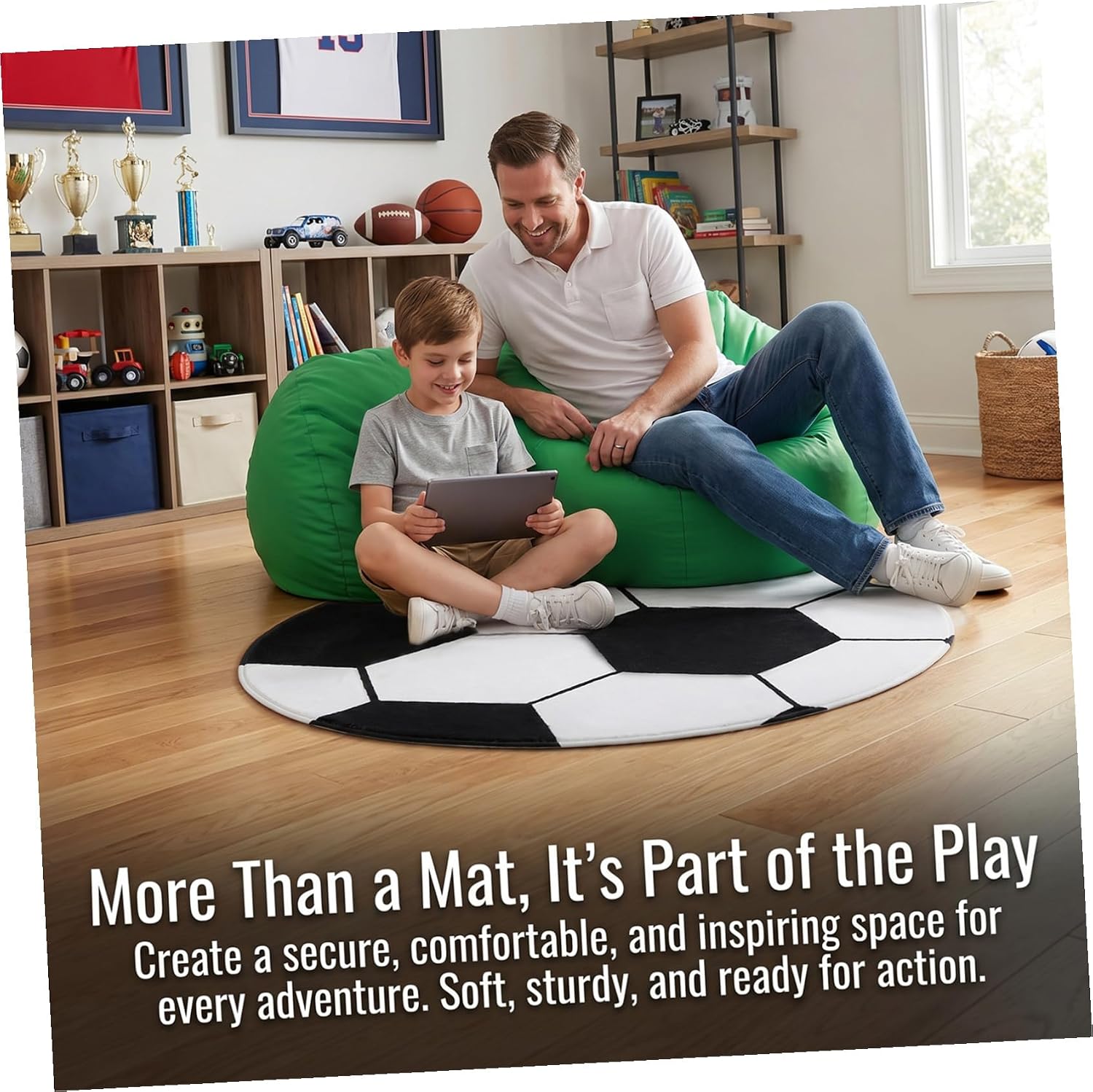 POPETPOP Washable Sports Round Rug: Soft Washable Sport Area Rugs Carpet for Bathroom, Living Room, Soccer Themed Room Decor