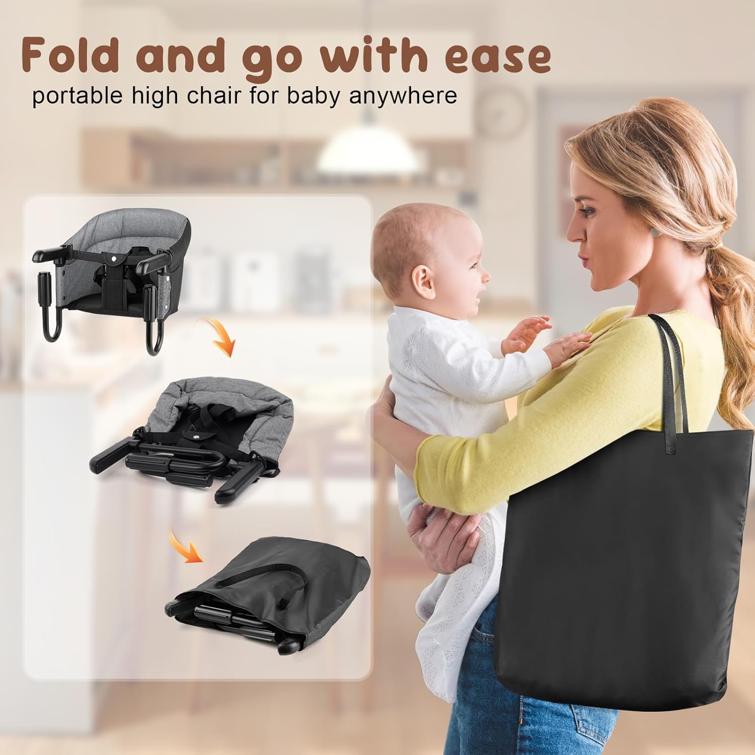 Hook On High Chair for Baby Toddlers (6-36 Months),Attach to Fast Table Chairs,Portable High Chair for Travel and Home,Restaurants,Foldable Storage Feeding Seat, Booster Seat for Kitchen Chair Black + Grey image 4 of 7 B0DP45GVDV