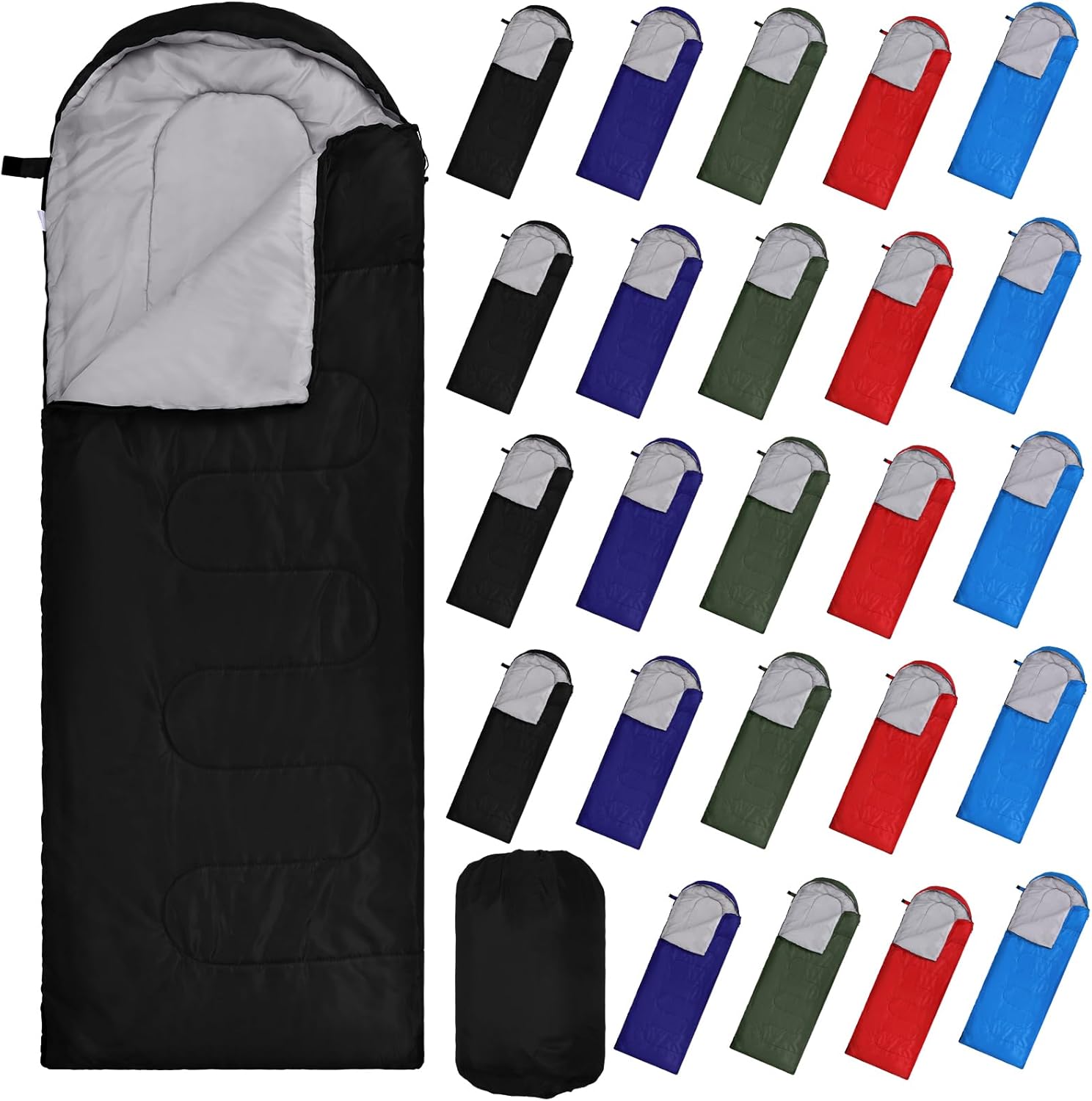 VitalCozy 24 Pcs Sleeping Bags for Adults Bulk Lightweight Waterproof Backpacking Camping Sleeping Bag with Compression Sack, Portable Compact for Winter Hiking Outdoor Camping Essential Multicolor