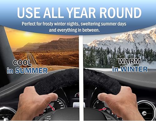 Miniatura 7 de Forro decorativo Zone Tech antiderrapante de felpa para volante, freno de mano y palanca de cambios - Cómoda cubierta térmica para el volante del