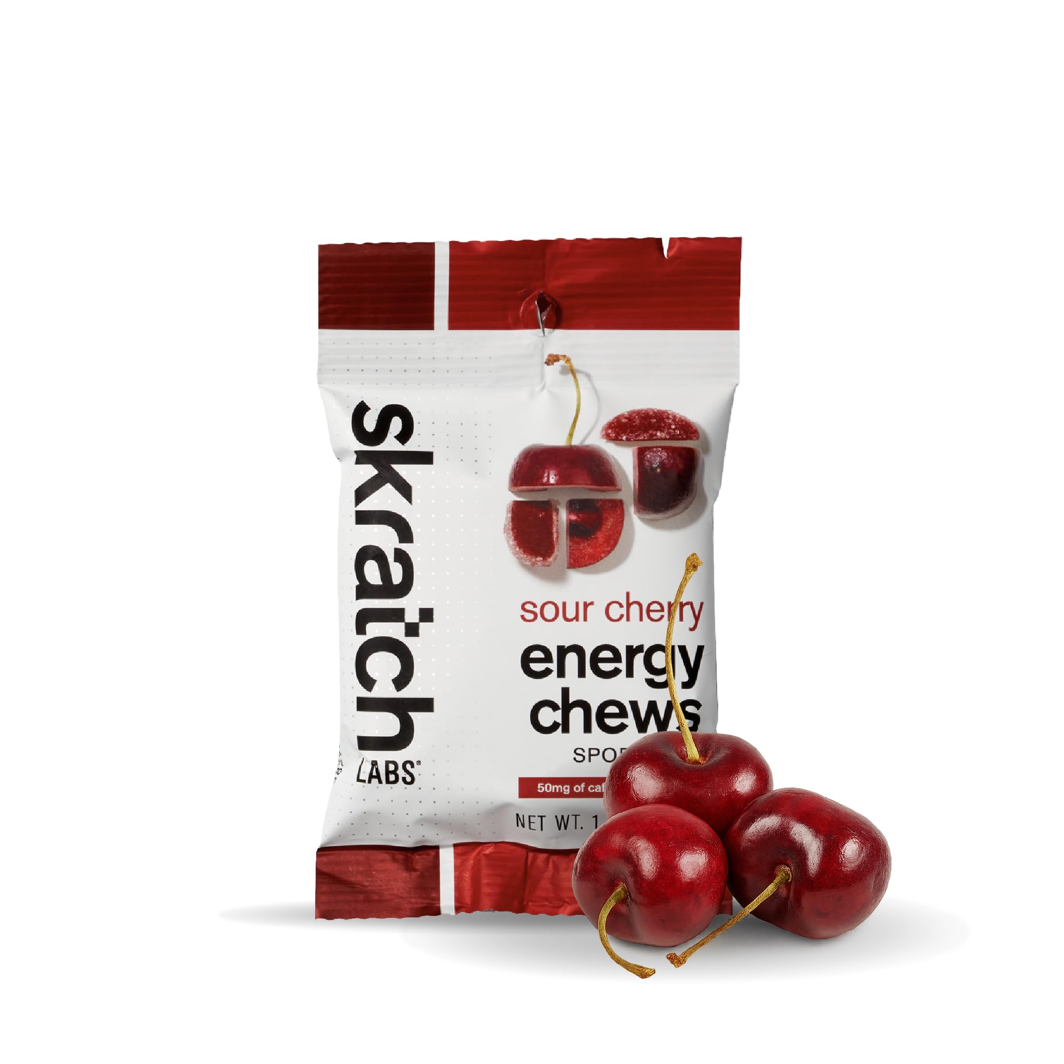 Skratch LabsSport Energy Chews, Sour Cherry with Caffeine (10 Pack) - Developed for Athletes and Sports Performance, Gluten Free, Dairy Free, Vegan