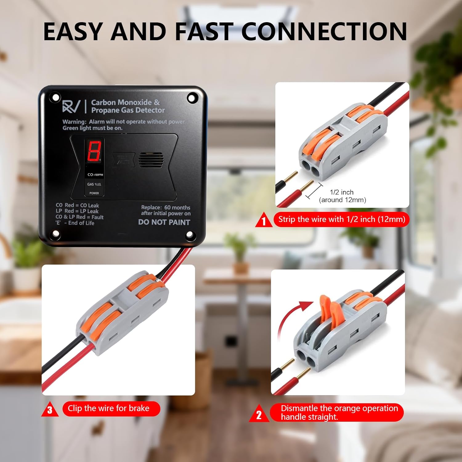 RV Carbon Monoxide & Propane Detectors, Replacement for Old RV Carbon Monoxide Detector #31011, 2 in 1 Dual CO/Gas Alarm with Digital Display and Screwdriver, Hardwired - VDC 12V, Flush Mount