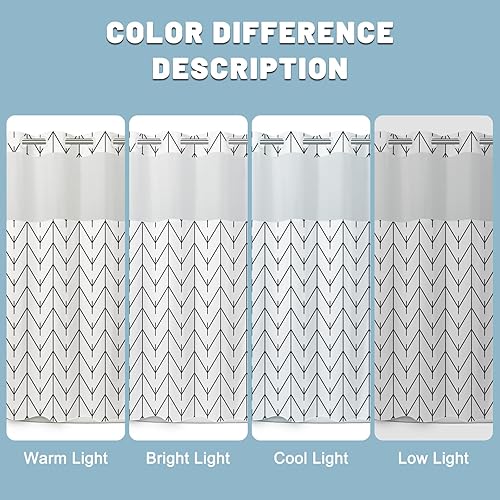 Miniatura 6 de Juego de cortina de ducha geométrica a rayas sin gancho con forro de tela a presión, juego de cortina de ducha de hotel y forro con ventana superior