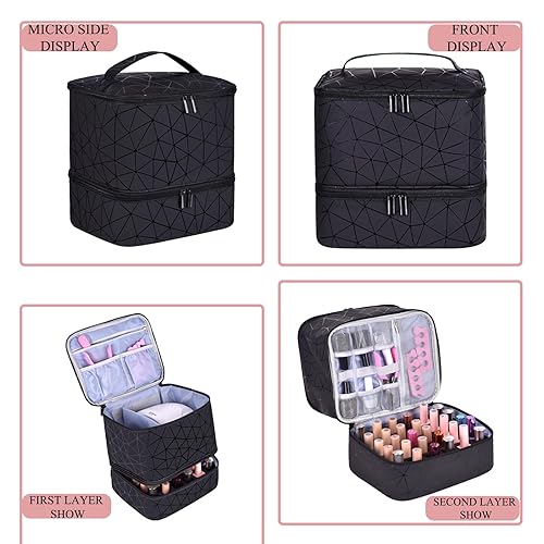 Miniatura 6 de Organizador de esmalte de uñas de piel sintética, almacenamiento de esmalte de uñas de doble capa con capacidad para 30 botellas (0.5 fl oz0.5 onzas