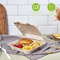 Vista 3 de ECOLipak Paquete de 50 recipientes con forma de ostra para llevar, recipientes para llevar comida 100% compostables y desechables, cajas para llevar
