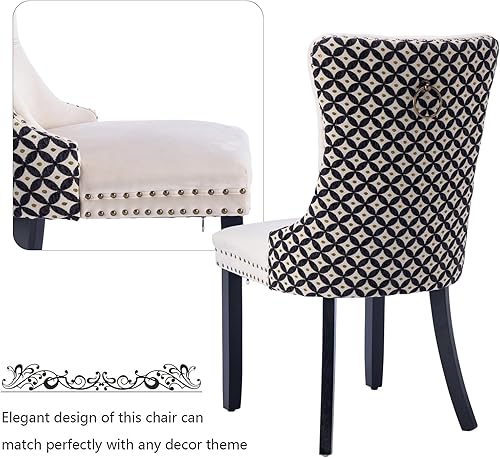 Miniatura 76 de Aoowow Juego de 2 sillas de comedor tapizadas de terciopelo, sillas laterales sin brazos con respaldo de ala, botones y patas de madera maciza para