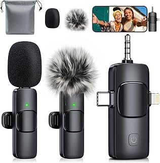 MENERESAS 3-in-1 Mini Microphone for iPhone: Wireless Lavalier Microphone with 80ft Range & 15H Battery - Noise Reduction Lapel Mic, Real-Time Monitoring for Video Recording Power Conditioners