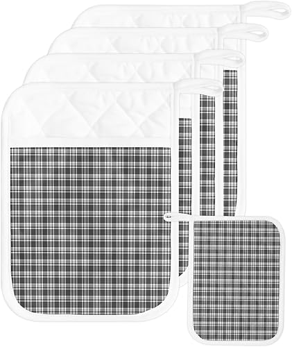 Miniatura 15 de Juego de 3 agarraderas de tela de toalla con bolsillo para cocina, antideslizante y aislante de calor, guantes de horno gruesos para hornear