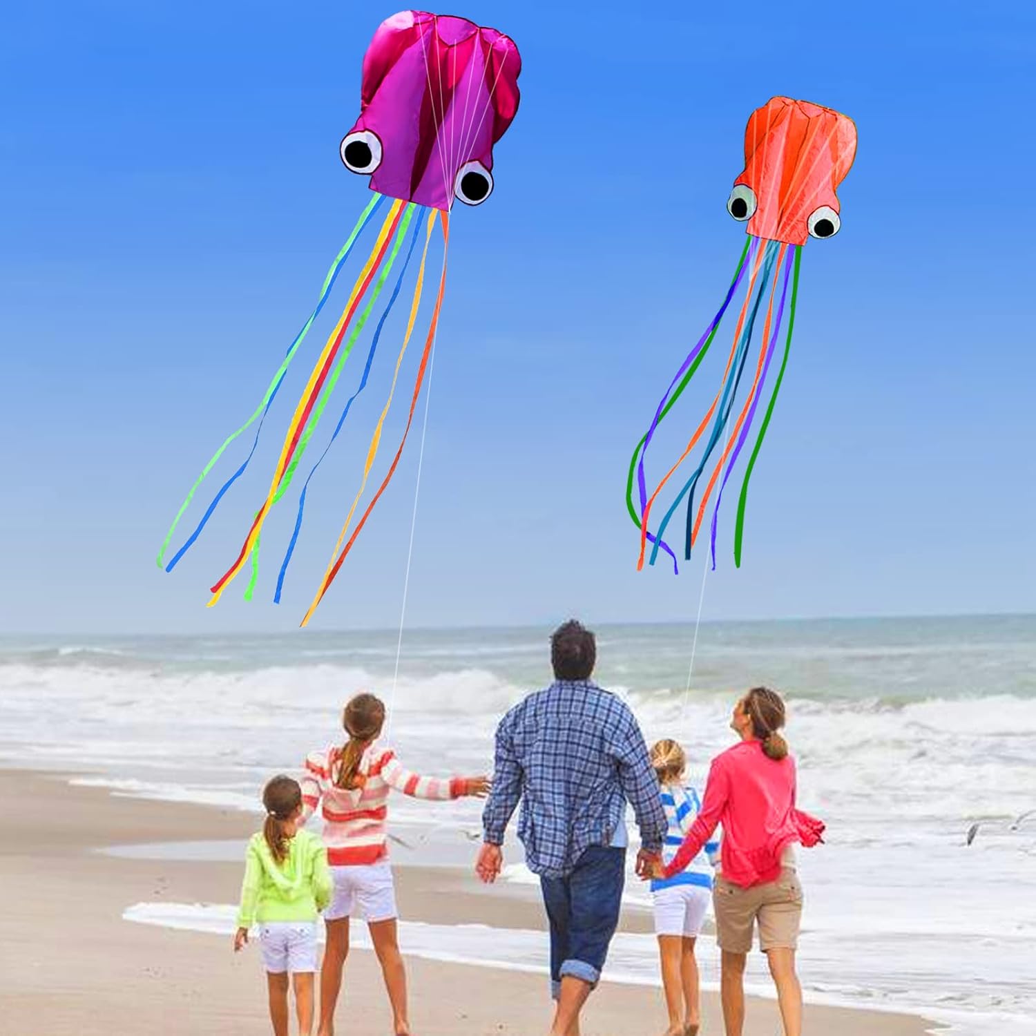 Hengda Kite Soft Octopus Kite Series, Beautiful Kite with Long Colorful Tail for Kids and Adults, Easy to Fly Beach Kites, Excellent Outdoor Games and Activity Toys, Suitable for Beginners.