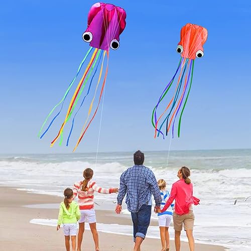 Vista 43 de Hengda Kite Soft Octopus Kite Series, Beautiful Kite with Long Colorful Tail for Kids and Adults, Easy to Fly Beach Kites, Excellent Outdoor