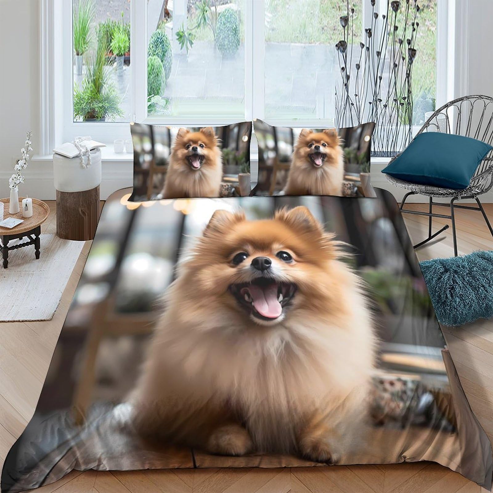 Ctjqhvkz Style-1 3D Printed Fluffy Pomeranian Dog Fitted Sheet Microfiber Soft Breathable Cute Puppy Bed Cover For Bedroom Dorm Mattress Protection Decor Single（135X200cm）