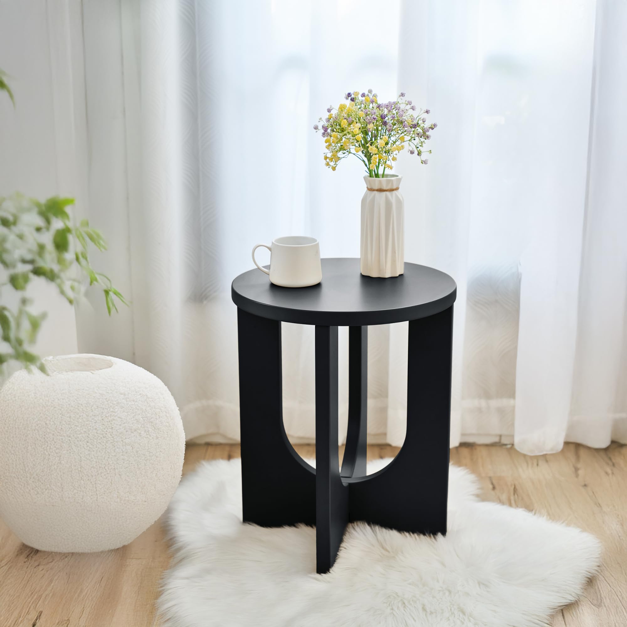 [en.casa] Beistelltisch Kysdajore rund 50 x Ø40 cm Sofatisch Schwarz Kleiner Tisch für Wohnzimmer Schlafzimmer Indoor