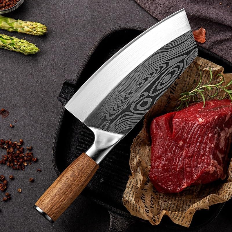 Meat Cleaver,Cleaver Knife 8 inch Stainless Steel Kitchen Knife Hand Forged Meat Chopping Cleaver Slicing Fish Vegetables Slicing Knife Sharp Blade Cooking Tools, LAMAJIGA5844