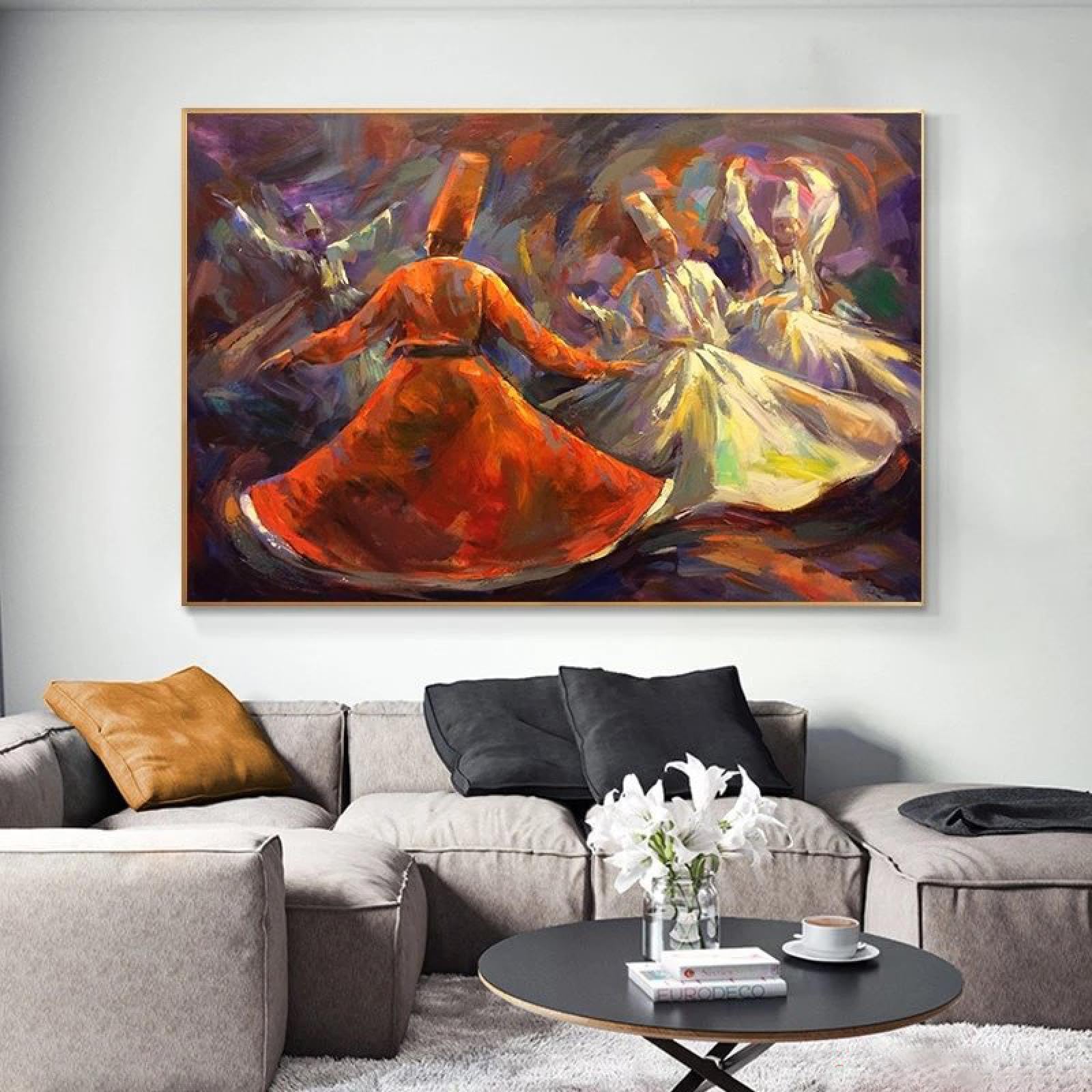 Dittelle Frameless Sufi Whirling Dervish Oil Painting Art Canvas Print Islam Muslim Posters Egypt Wall Art Pictures For Living Room Decor 60X80cm