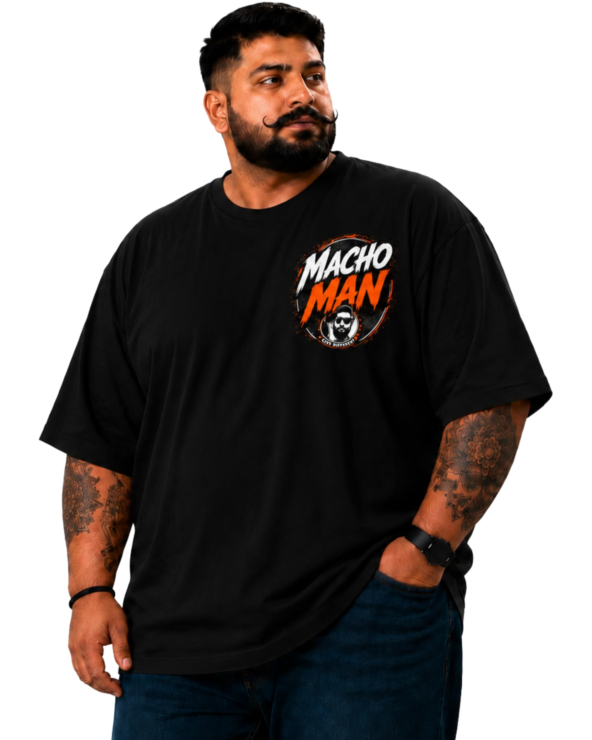 Macho Man Graphic Print Round Neck Plus Size T-Shirt for Men-image-5