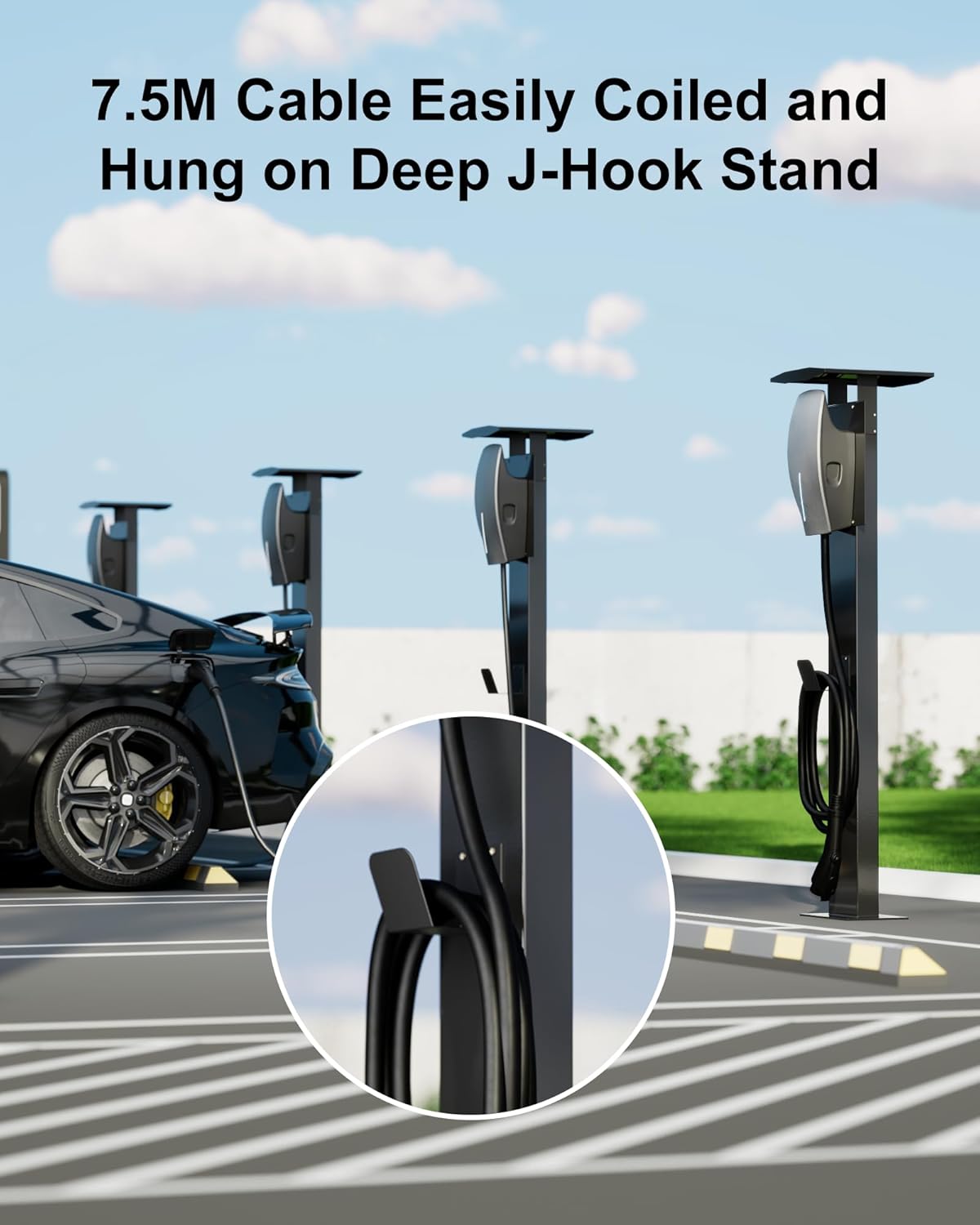 EV Charger Pedestal, Outdoor Electric Vehicle Charger Stand, Freestanding Charging Station Stand Accessory, Corrosion Resistant, Galvanized Steel, for All Level 2 Chargers, Black