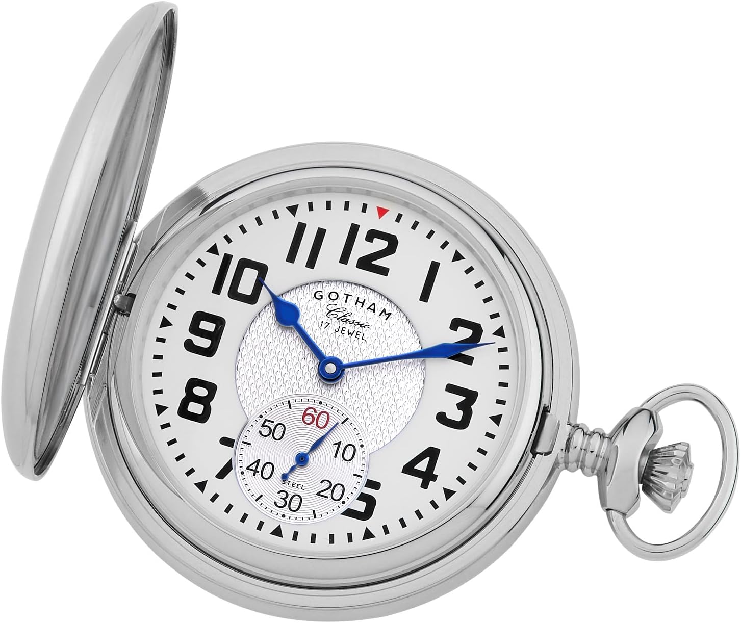 Gotham Men's Classic Silver-Tone Polished Case Double Hunter 17 Jewel Mechanical Pocket Watch # GWC18809S
