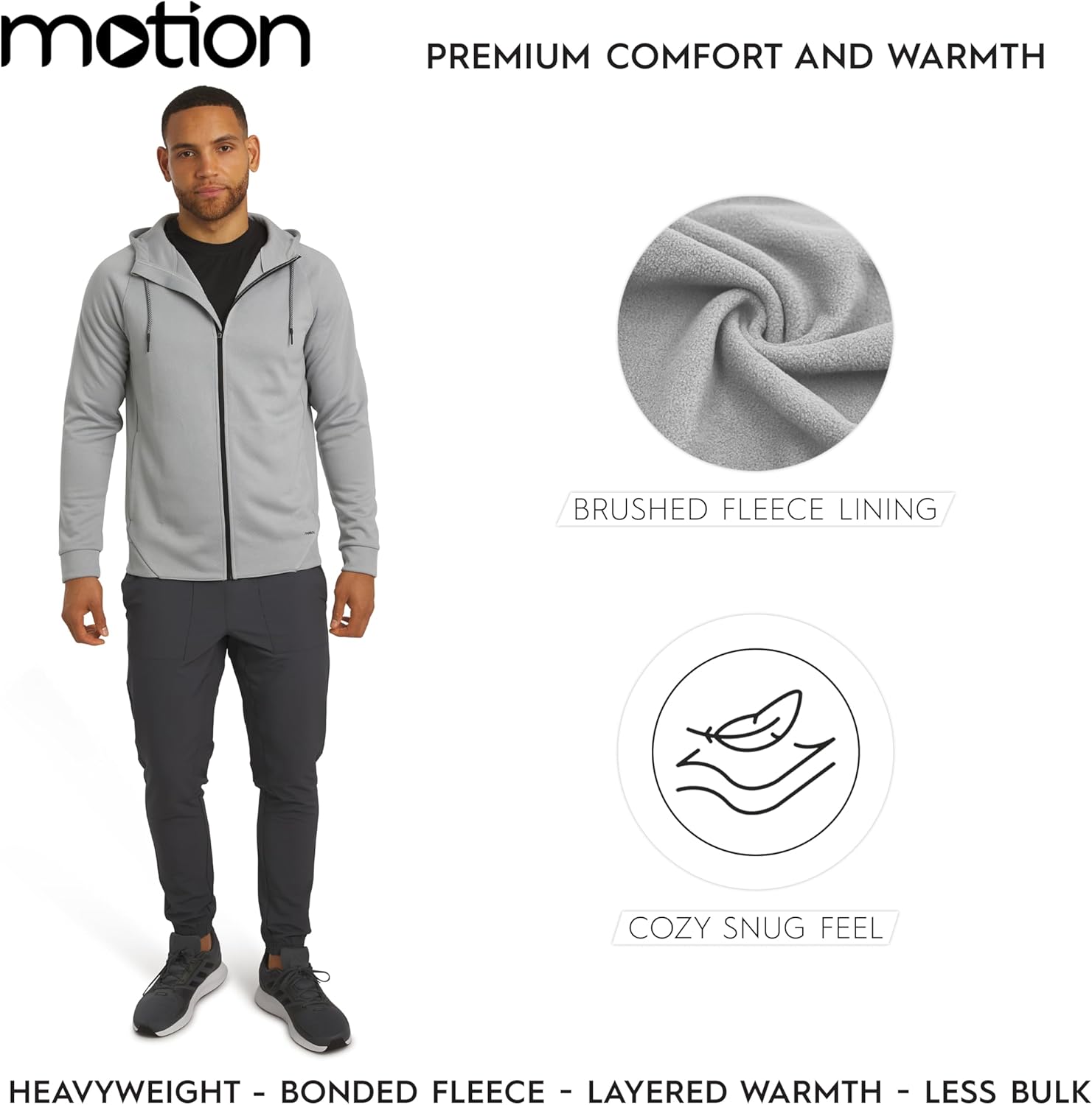 Motion Men's Regular Fit Active High Performance Heavyweight Jacquard Mesh Full Zip Hoodie (S-2XL) - Image 3