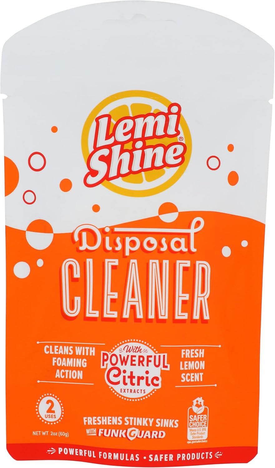 Lemi Shine Garbage Disposal Cleaner and Deodorizer Powered By Citric Acid | Foam Cleaner For Kitchen Garbage Disposal with a Natural, Fresh Lemon Scent (2 Count)
