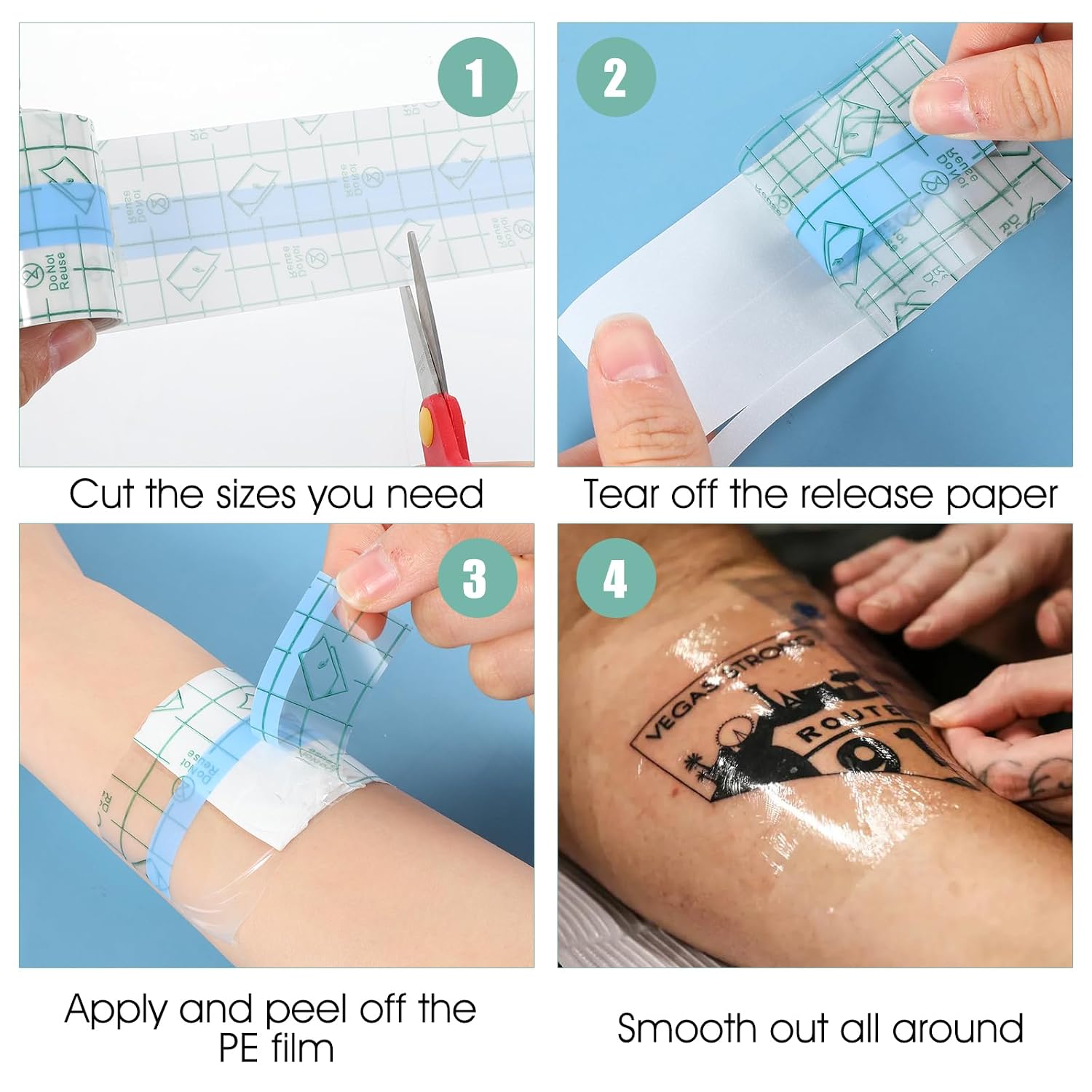 9 Rolls Second Skin Tattoo Cover, Waterproof Aftercare Bandage, Breathable Tattoo Cover Up Patch, Healing Wrap Tattoo Supplies for Swimming, Shower, Wound Initial Healing (2", 4", 6")