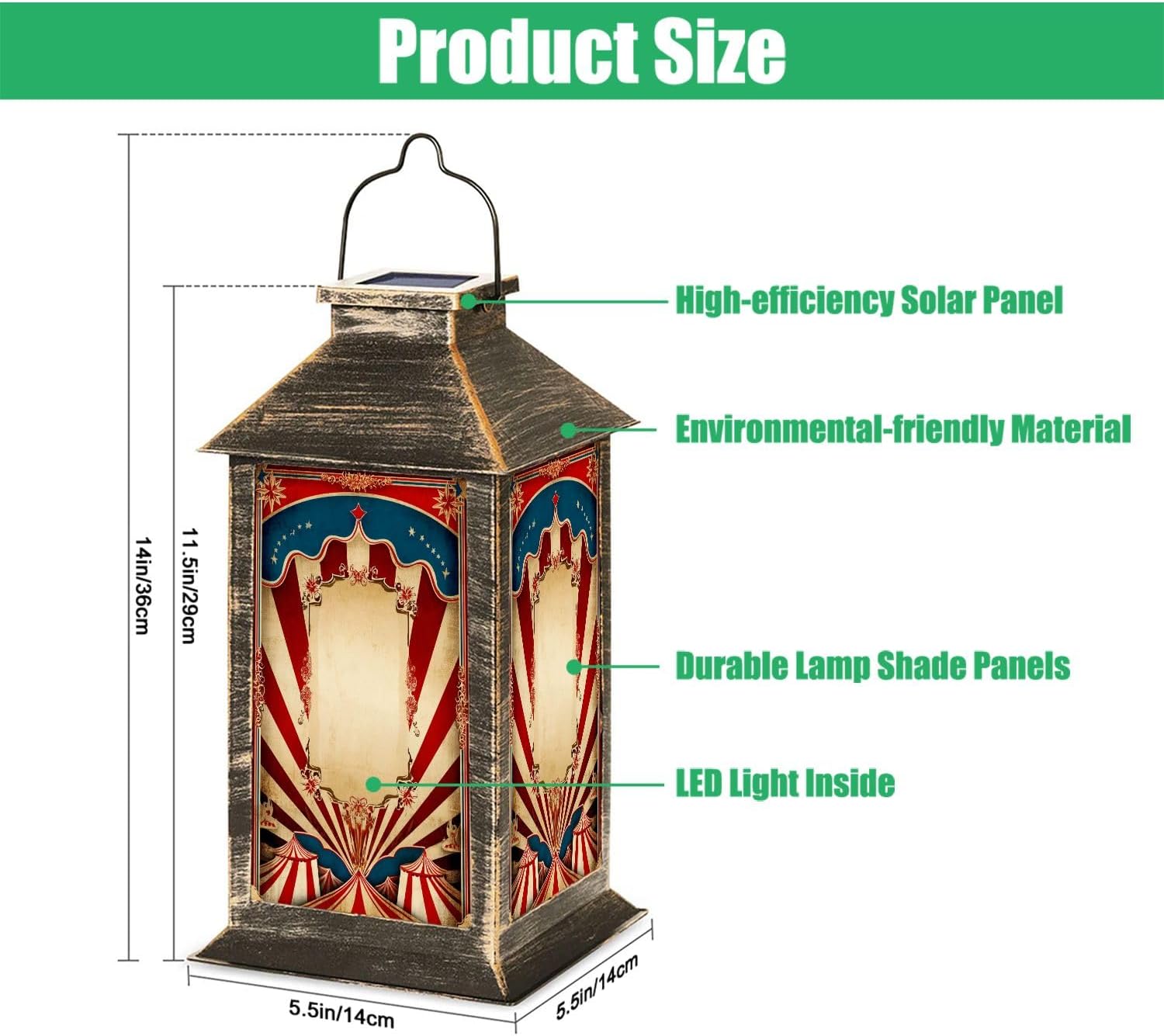 Solar Lantern Carnival Festival Vintage Circus Theme Stripes Decorative Elements Outdoor Waterproof Hanging Solar Light Outside Lights for Patio Yard House Lawn Decor Birthday Gifts for Women Mom