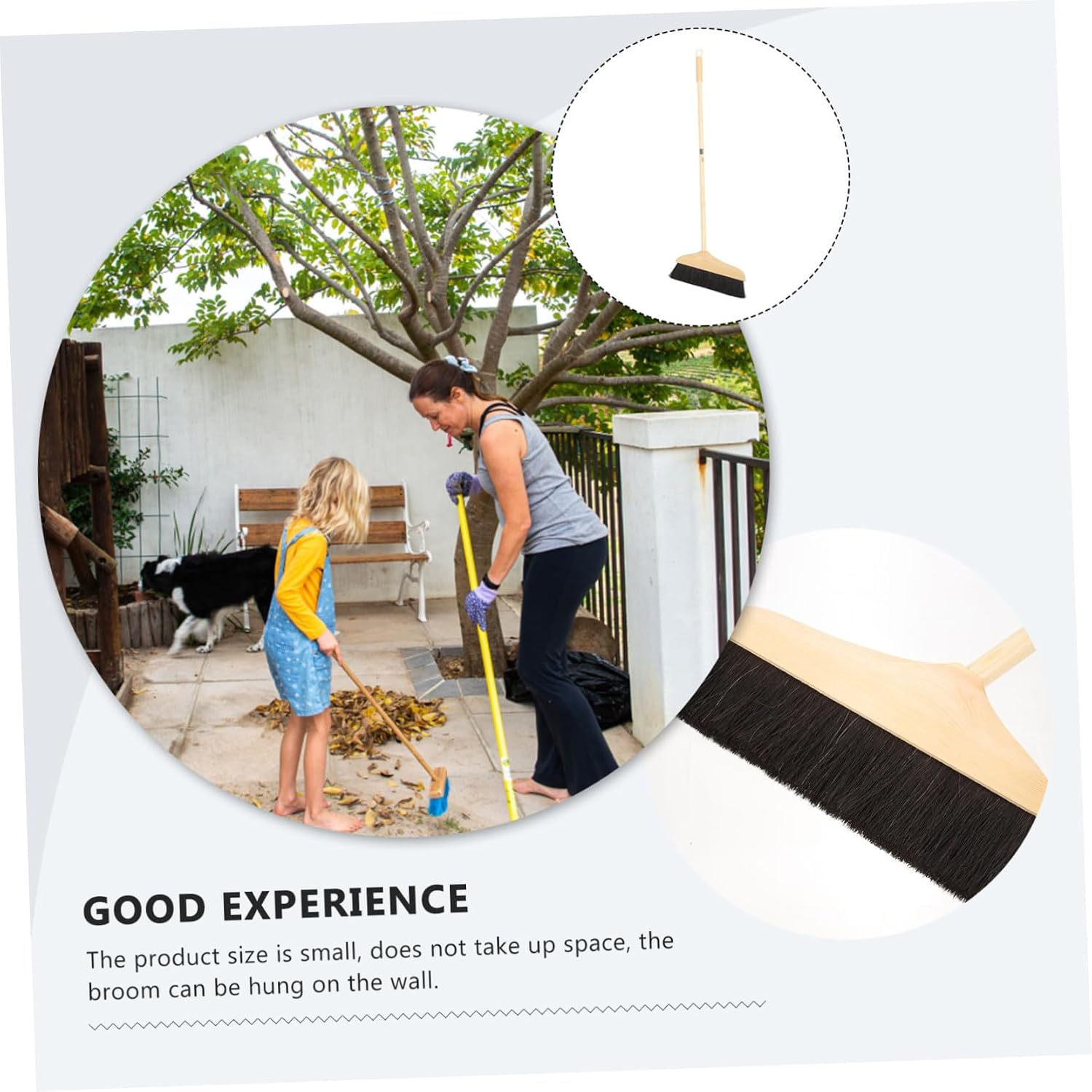 Garneck Kitchen Horsehair Broom Long Handle Fine Bristles Hardwood Construction Easy to Use Indoor Outdoor