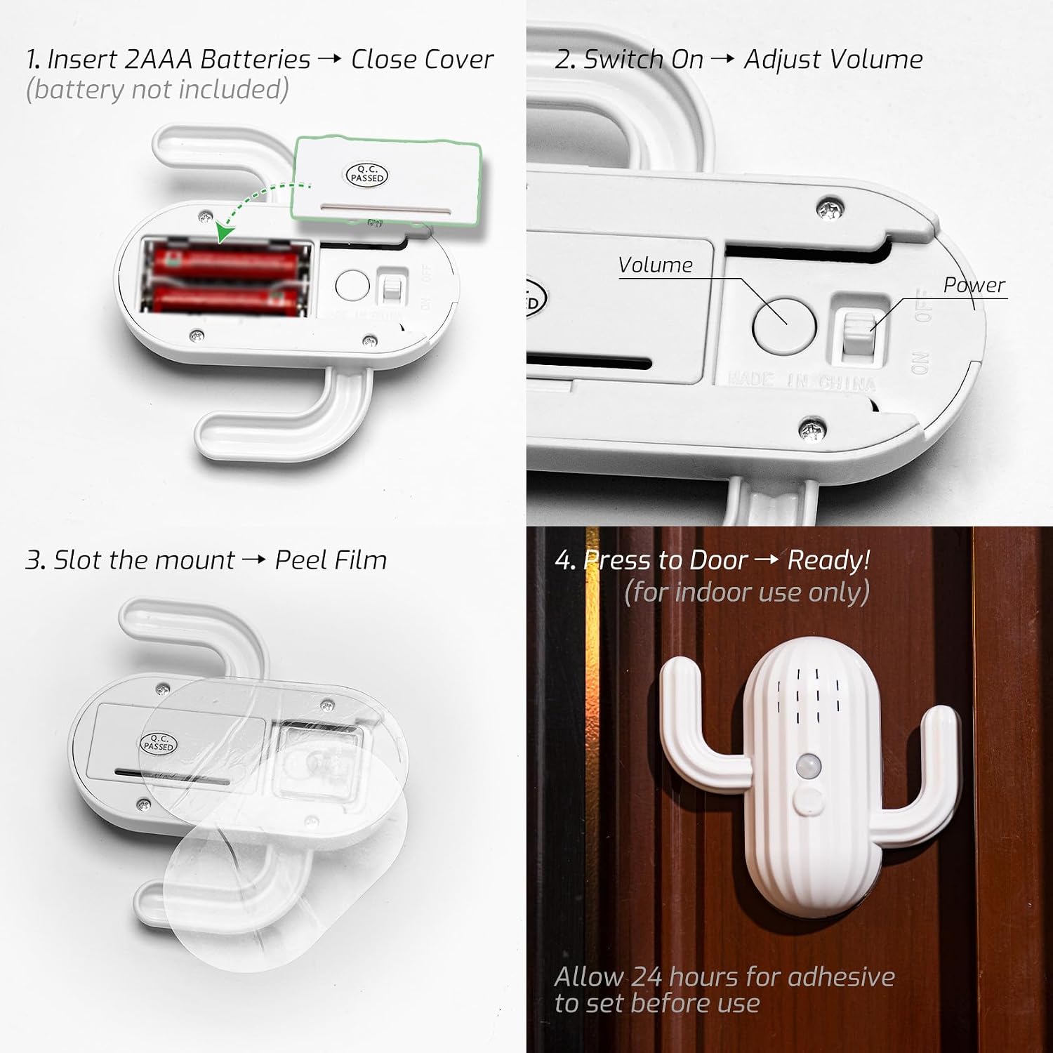 2PCS Recordable Motion Activated Voice Reminder with Key Hook for Door — Battery Operated, Helps Seniors & People with Dementia & Forgetful People Remember Essentials (Cactus)
