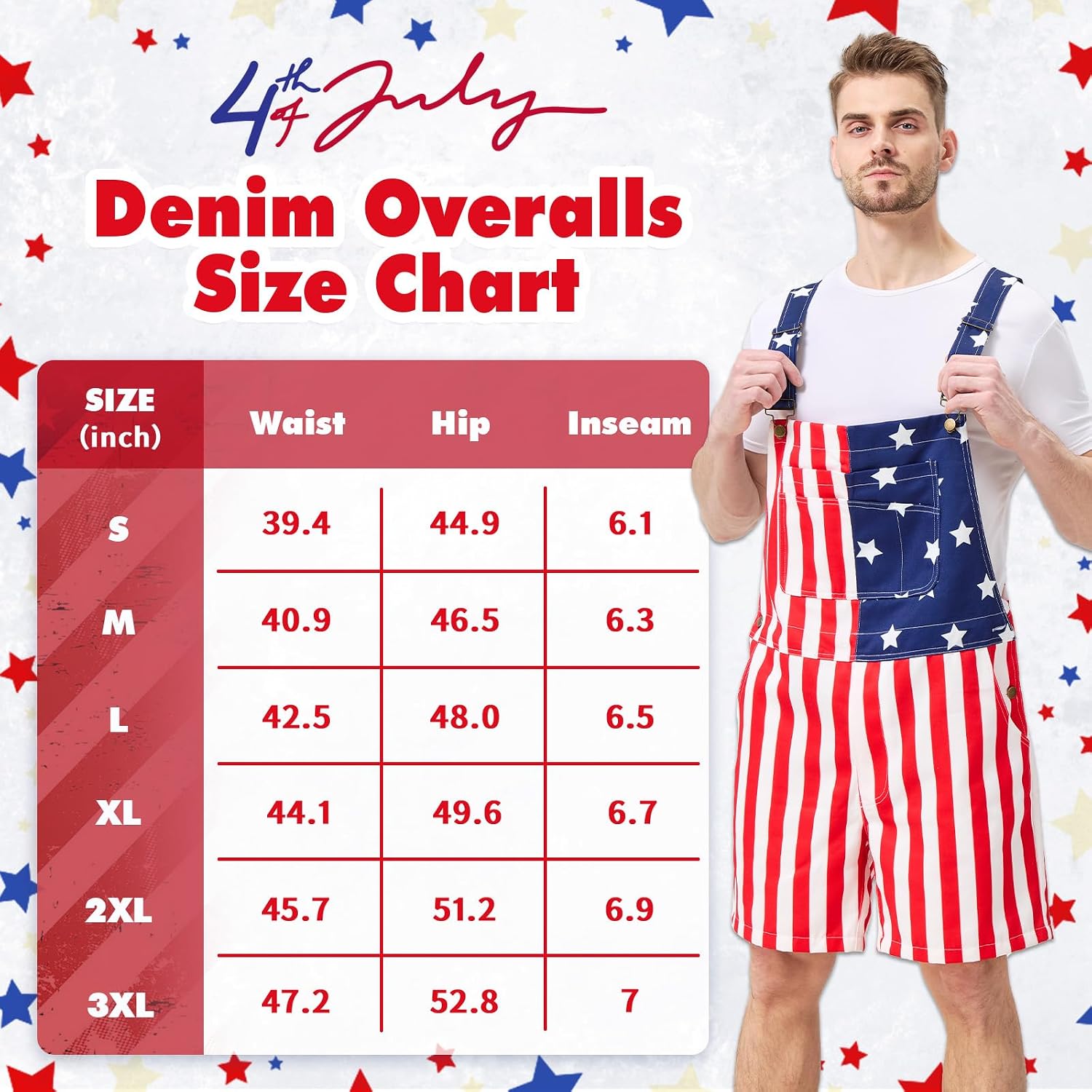 American Flag Overalls Shorts for Men, 4th of July Patriotic Denim Romper with Pockets, Independence Day USA Jumpsuit