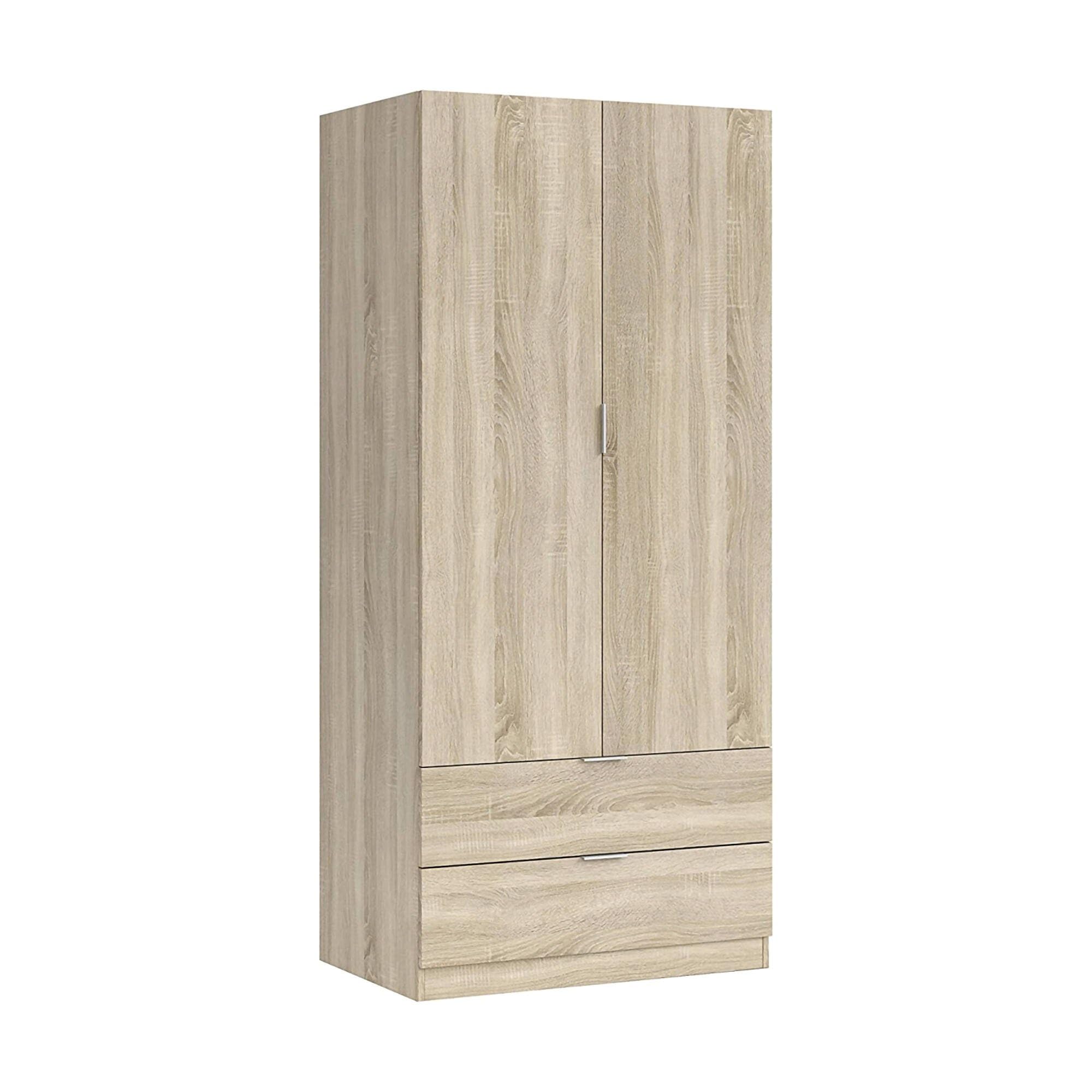 Dmora - Garde-robe 2 portes Burbank, armoire de chambre à 2 tiroirs, Armoire avec tringle à vêtements, 81x52h180 cm, Chêne