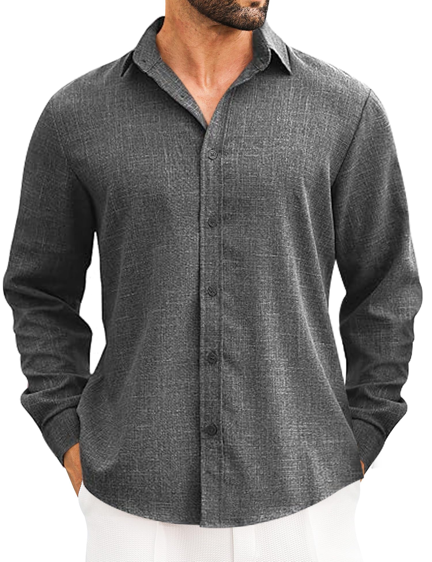 LETSEE Men's Linen Shirts Long Sleeve Untucked Casual Button Down Shirts for Men Business Dress Clothes Fashion Beach Tops