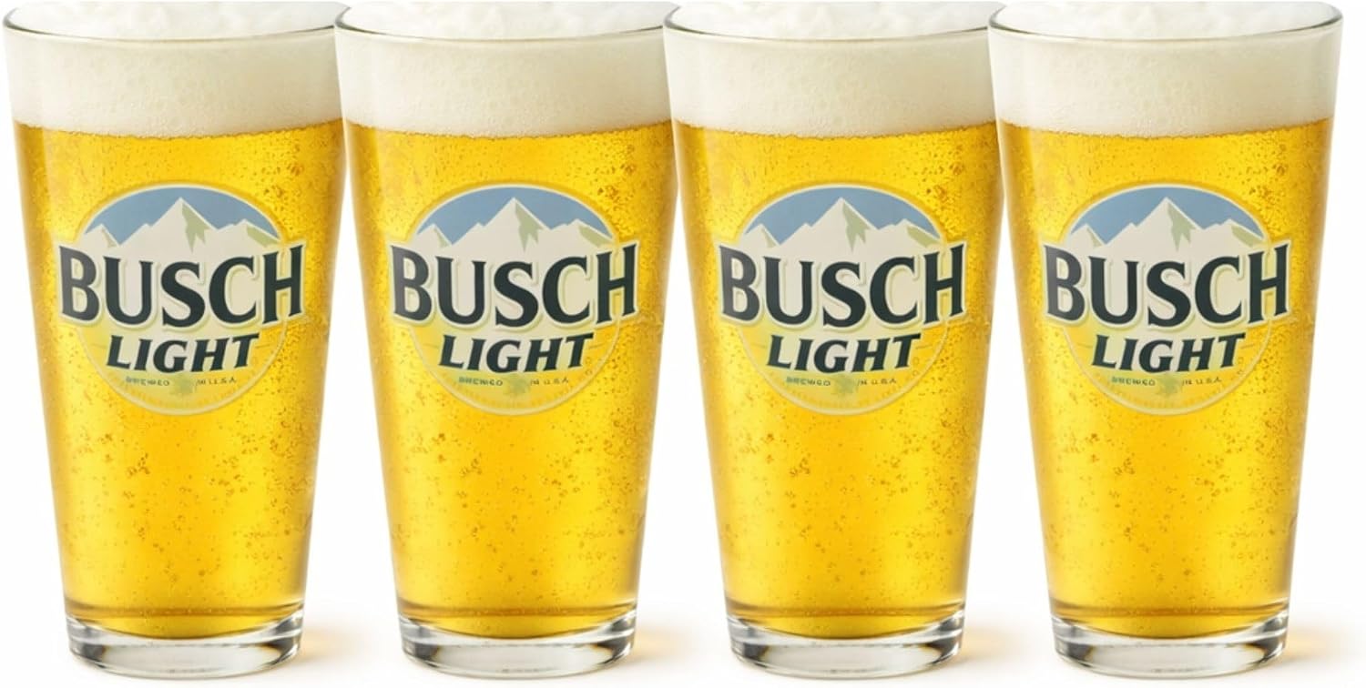 LORD'S ROCKS Busch Light Beer Glasses 16oz Pint Glass - Set of 4 Authentically Licensed Compatible