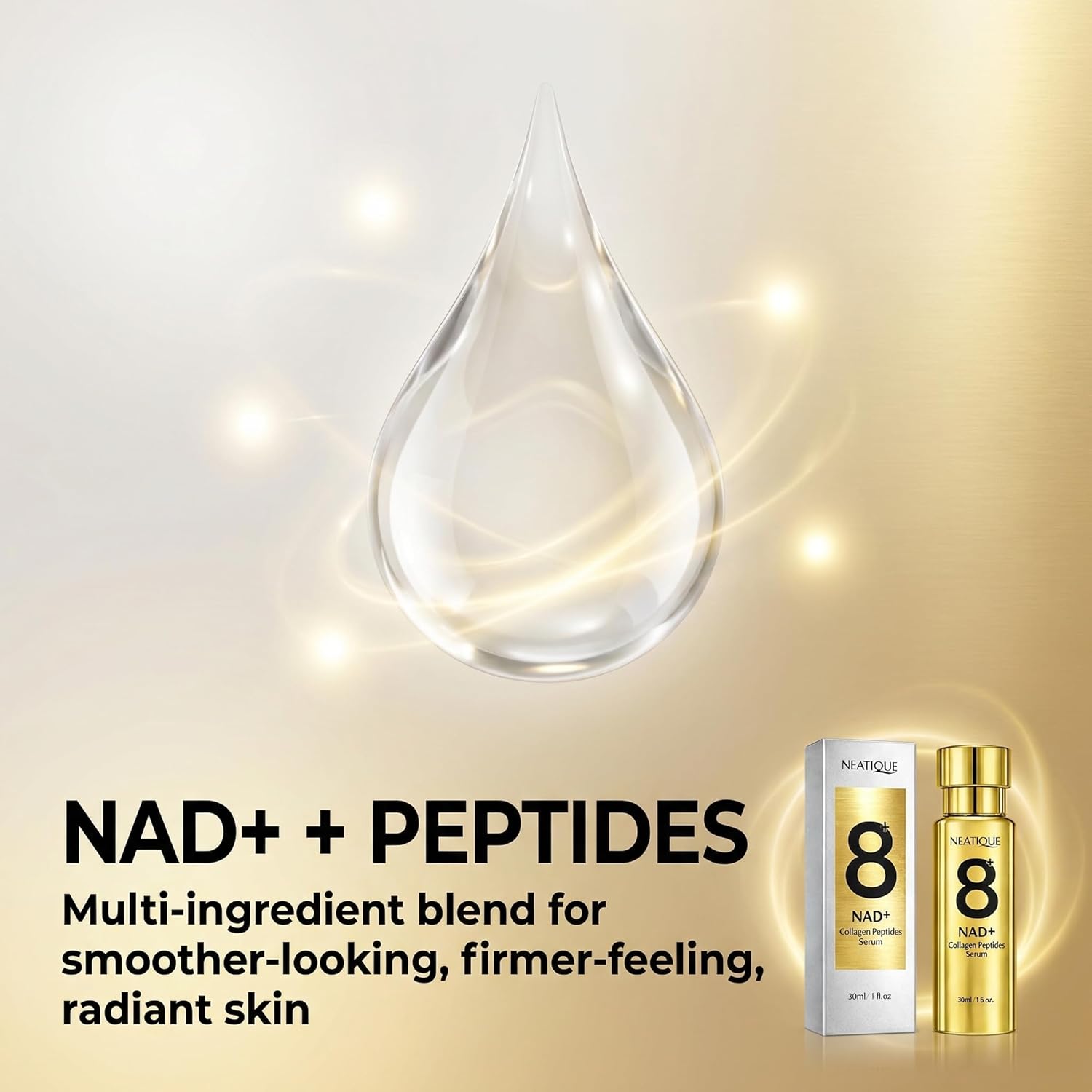 NAD+ Peptide Boosting Serum with Niacinamide & Hyaluronic Acid Collagen, 8AM/8PM Routine Firming Hydrating Face Serum for Radiant Glow for Fine Lines and Moisturing Skin, 1 fl oz (30 ml)