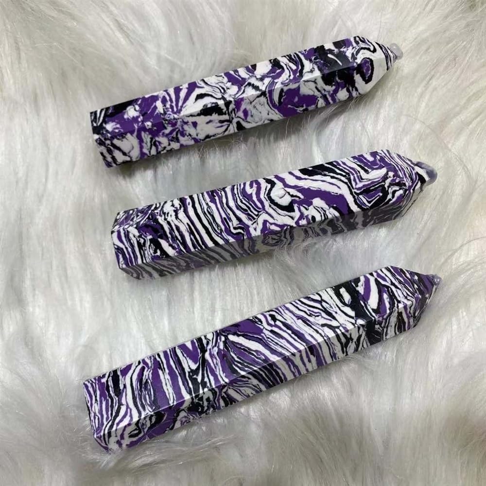 KatLin Natural Purple Zebra Stone Crystal Spire Quartz Obelisk Wand Healing Stone Room Decoration Home Gemstone Gift Aquarium 8-12 cm Ornaments (Size : 3pcs)