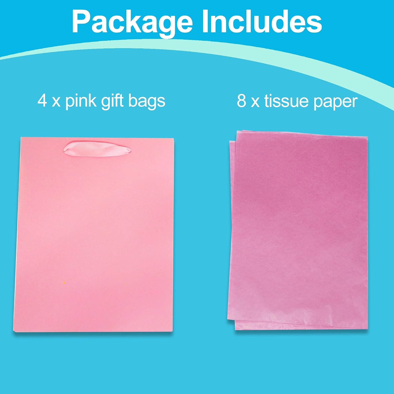 MOXARYSU 4Pcs Medium Pink Gift Bags With 8 Tissue Paper 8x5x10 Inch image 3